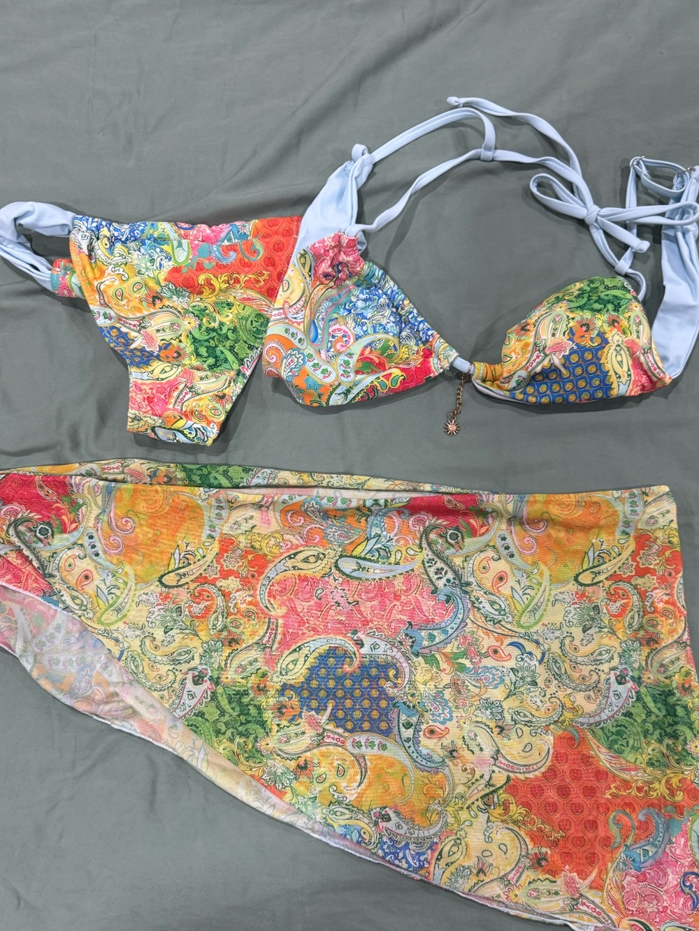 Colorful Paisley Bikini Top with Sarong
